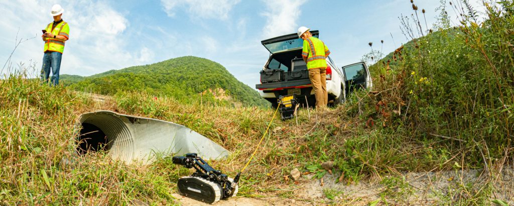 pipe crawler entering a pipe