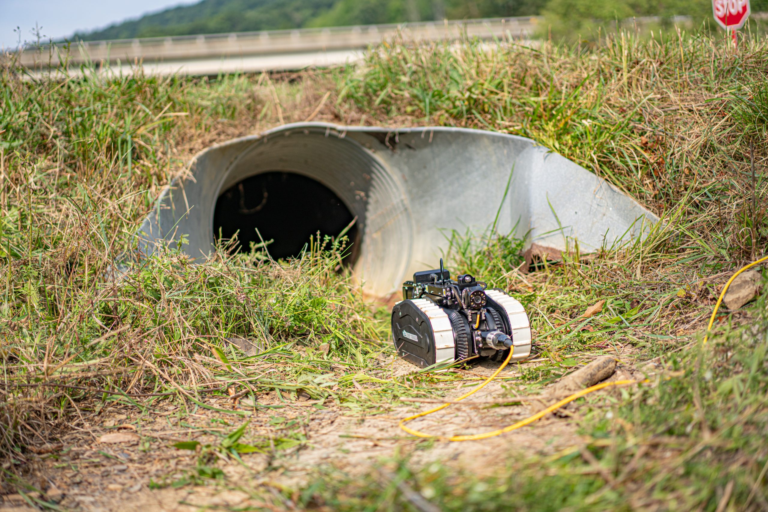 pipe crawler entering a pipe