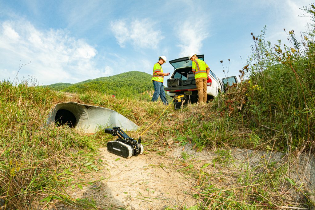 pipe crawler entering a pipe